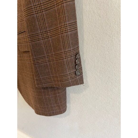 Burberry London Blazar Coat Men's Size 40R Brown Plaid Long Sleeve Front Button - Picture 9 of 11